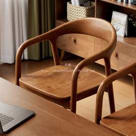 亿君新中式实木餐椅家用靠背椅胡桃舒美特椅简约扶手椅子复古书桌