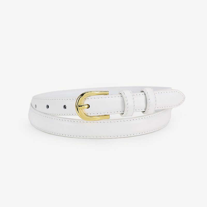 Women's Genuine Leather Belt Simple Versatile Top Grain Cowhide Slim Waist Belt For Suits, Dresses And Jeans - Thumbnail 7