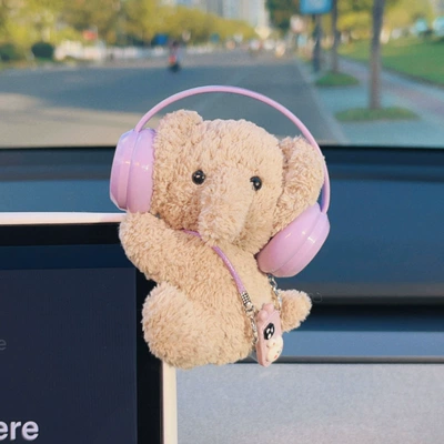 Car ornaments: Dashboard Screen Decoration Ornaments - papa-ornaments-free-glue-little-elephant-purple-headphones-purple-mobile-phone-on-back
