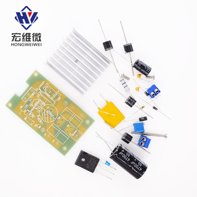 LT1083 adjustable voltage power supply board, high power 7A with self-recovering fuse, parts with heat sink