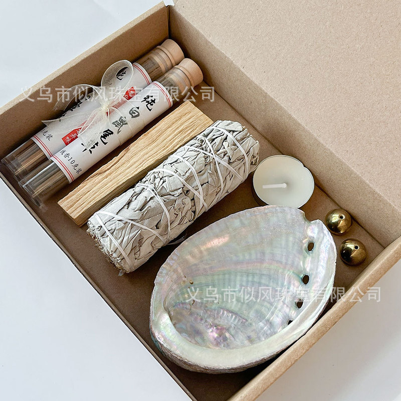Pure Natural Peruvian Sacred Wood White Sage Incense Vanilla Stick Pearl Shell Burning Container Combination Set Pure Natural Peruvian Sacred Wood White Sage Incense Vanilla Stick Pearl Shell Burning Container Combination Set