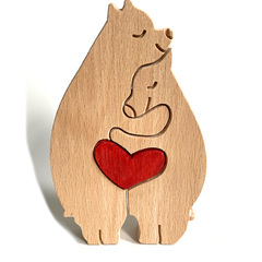 Mother's Day Wooden Animal Figurines Set Rabbit Family Elephant Heart Shape Solid Wood Decor Manufacturer Wholesale