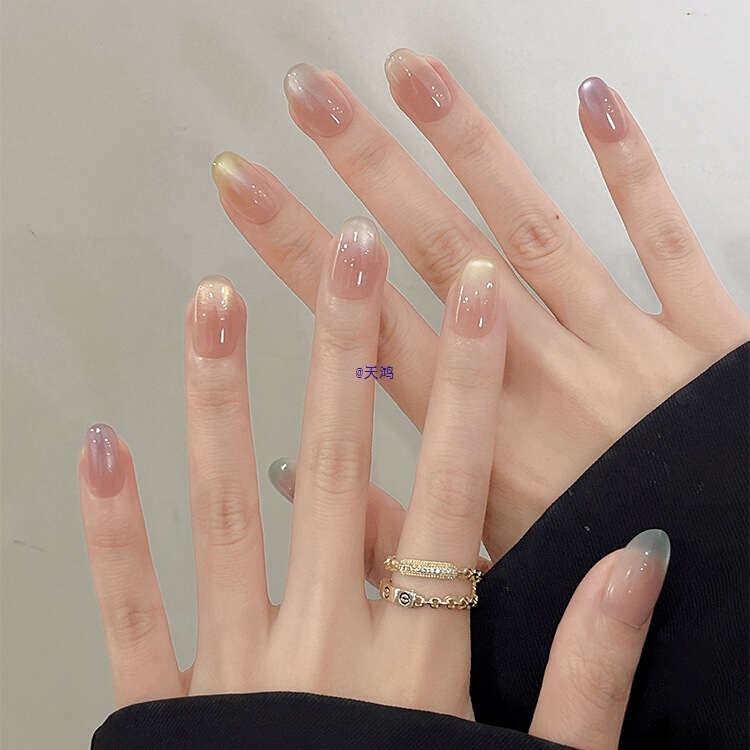 Wear Manicure Patch Nude Color Dopamine 2025 New Super White Short Cat Eye Dreamy Crystal