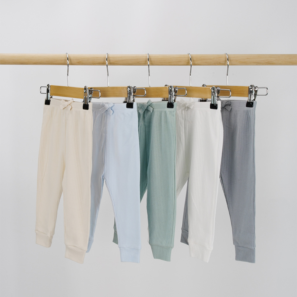 Primavera y otoño para bebés pantalones caseros de algodón elásticos cómodos para hombres y mujeres para bebés pantalones largos pijamas simples cinco paquetes image 1
