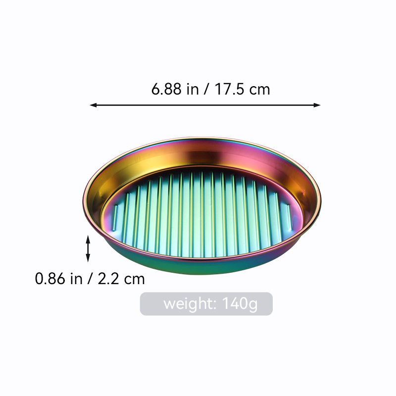 Bandeja redonda de barbacoa de acero inoxidable transfronteriza bandeja de mariscos de doble oreja dorada bandeja de filete bandeja de aperitivos filtrada bandeja de patatas fritas