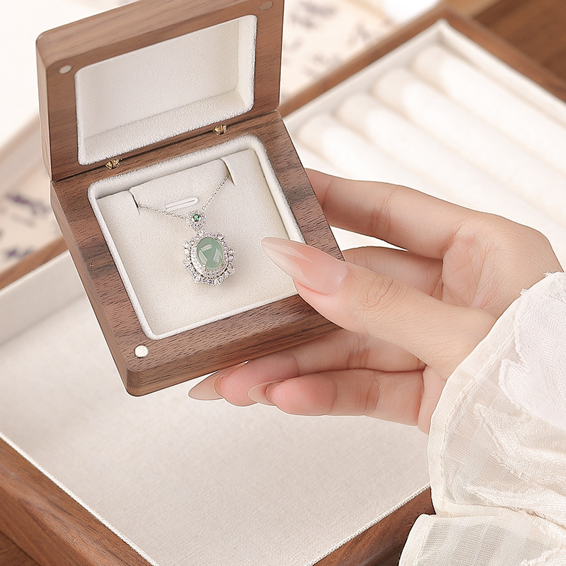 Mặt dây chuyền hình bầu dục ngọc bích xanh mạ bạch kim S925 — Mặt dây chuyền đơn (không có dây chuyền)