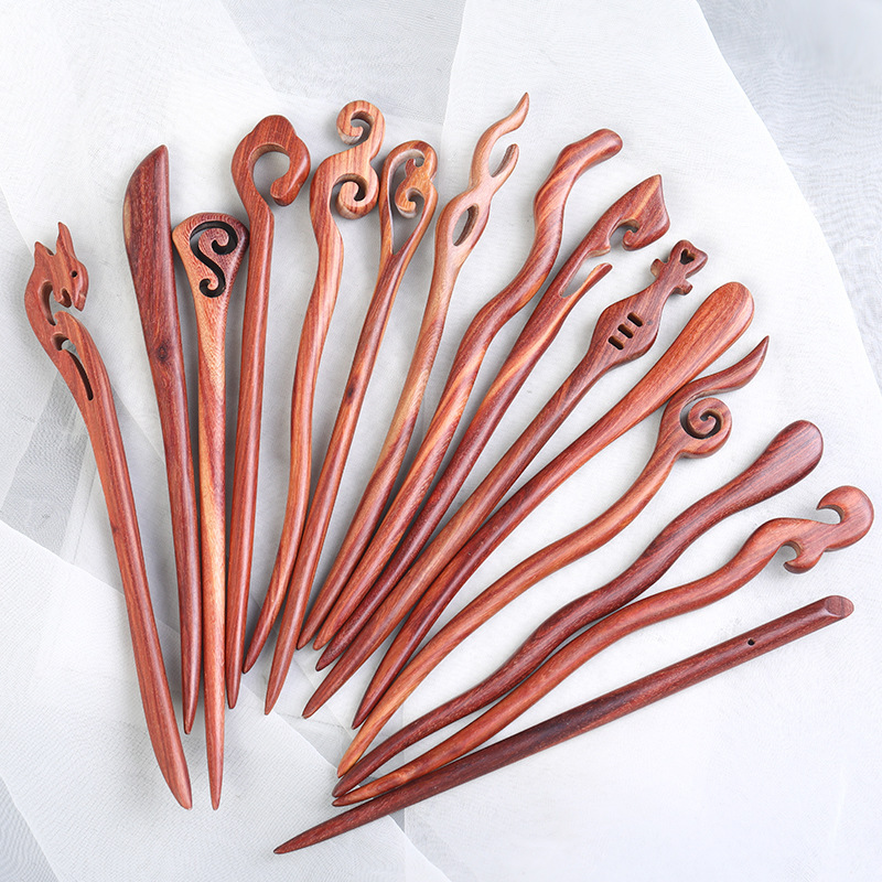Red sandalwood hairpin ancient style chopsticks wooden hairpin green sandalwood wooden hairpin plate hairpin daily cheongsam tea clothing accessories for women