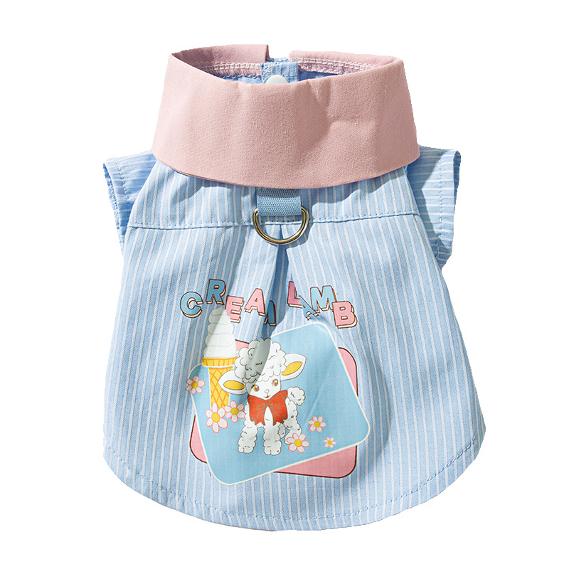 Primavera y verano perros delgados transpirables lindos corderos chalecos de dibujos animados a rayas camisas de dos patas gatos ropa de perro