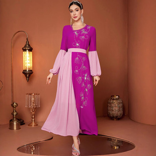 ZF4058 socialite style rose red chiffon dress hand-stitched diamond outline elegant lines retro romantic dress