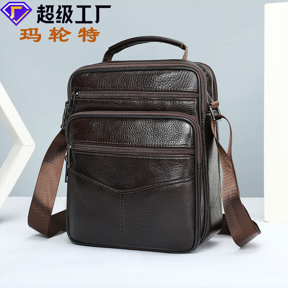 Túi đeo chéo nam da bò lớp đầu cao cấp, túi đeo vai kiêm túi xách tay chống thấm nước — Màu cà phê, màu đen