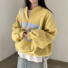 韓国東大門秋と冬怠惰なスタイルルーズ韓国スタイルパーソナライズされたスタンドアップカラーレタープリント肥厚プリントスウェットシャツジャケット