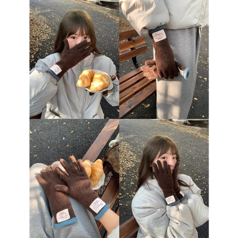 韩国东大门新款针织分指手套女冬季保暖骑车防寒长款可触屏玩手机