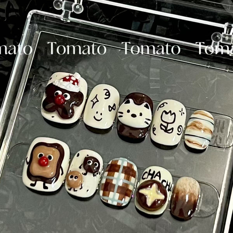 Purely Handmade Wearable Nails, Cartoon Pinch, Stereo Cookies, Bread, Fortune Cat, Popular New Year Whitening Manicure