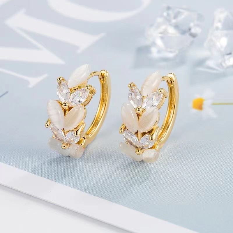 輕奢氣質貓眼石麥穗耳扣2023年新款潮女春夏小眾設計感精緻百搭耳