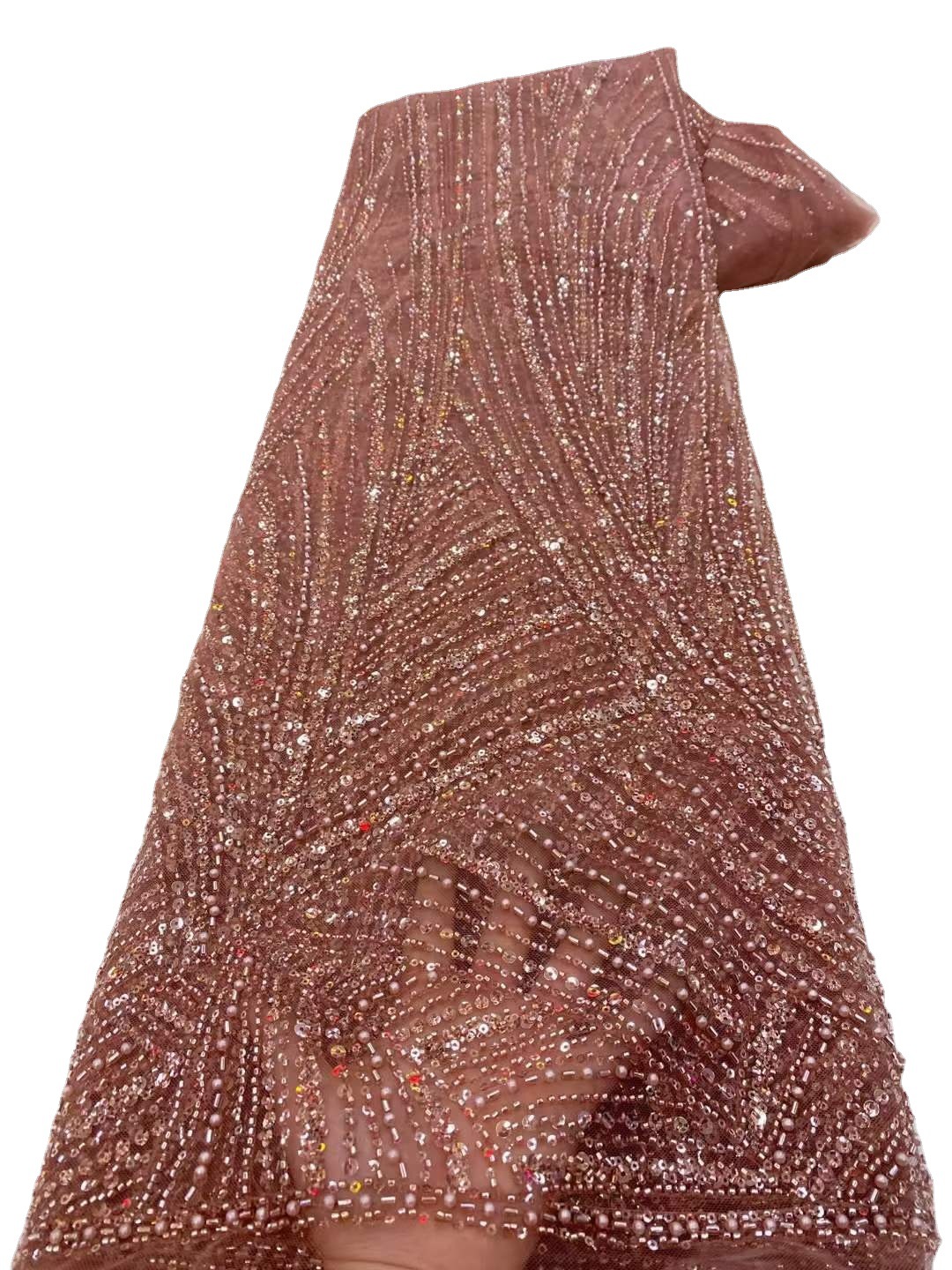Francés con cuentas bordado de malla de lentejuelas vestido de novia vestido de tela de encaje con cuentas JX3435 image 5