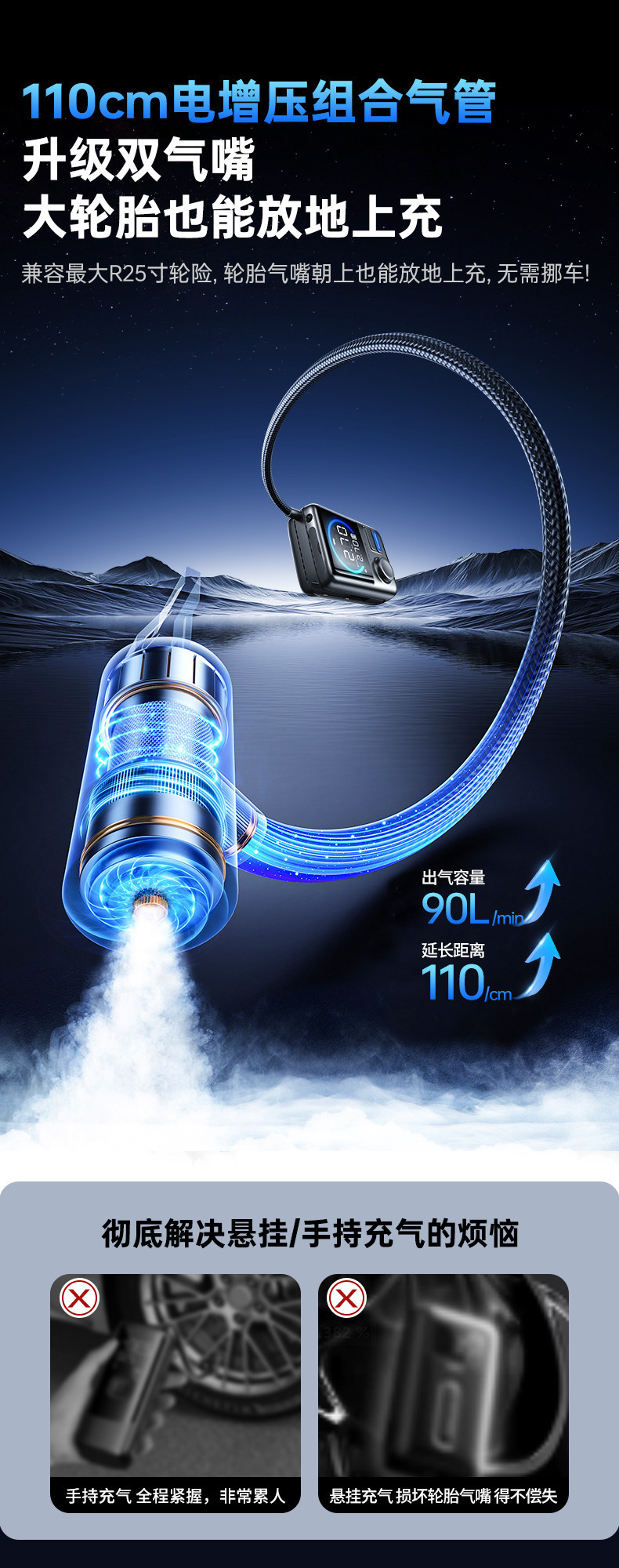 Kafeila's New Car Air Pump, Wireless Portable Bridge Car Tire Inflator, New High-Pressure Electric Inflator