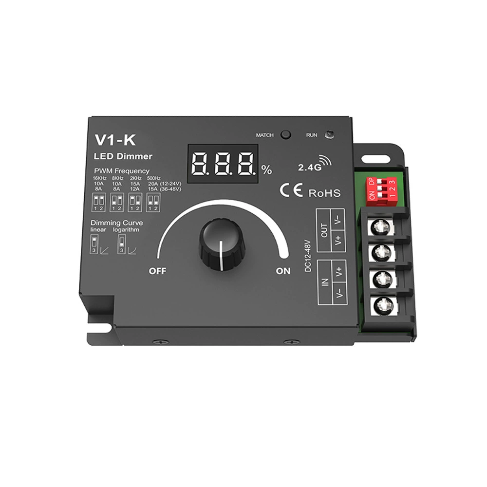 V1-B DC12-24V dual knob constant voltage LED dimmer digital display PWM frequency optional breathing gradient