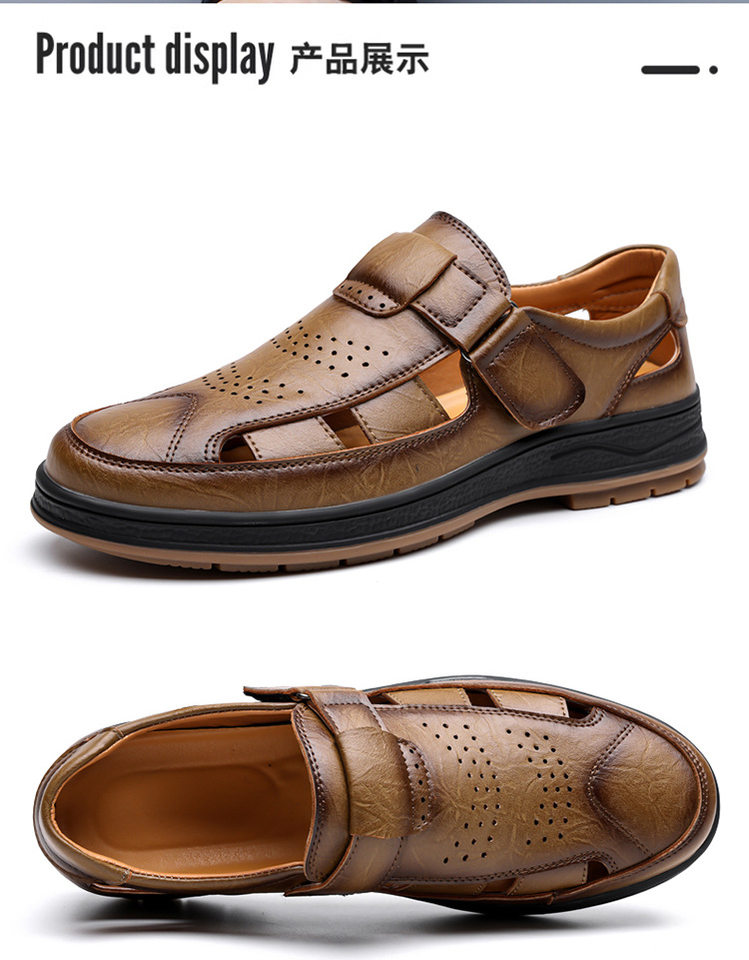 Giày sandal nam cỡ lớn thoáng khí khoét lỗ khóa dán — Màu nâu, màu đen chi tiết 22