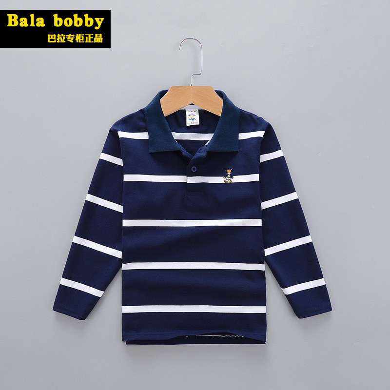 Bala bala 春秋韓国風子供服男の子長袖TシャツS・Mサイズ男の子ストライプラペルポロシャツ