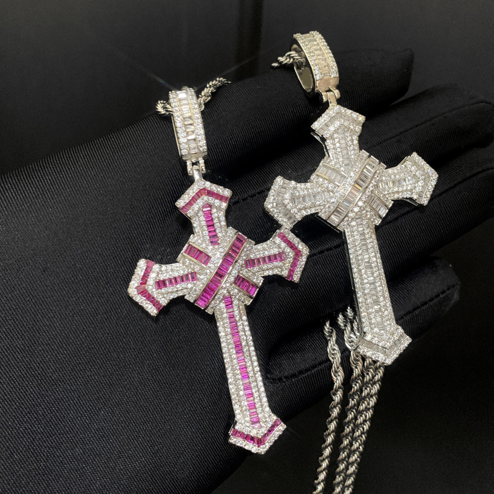 Holiday, Daily Occasion Hip-Hop Cross Copper Inlay Zircon Men's Pendant Necklace