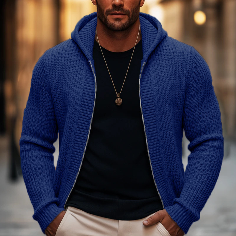 Estación independiente primavera y otoño chaqueta de cremallera de punto para hombres suéter sólido y pesado con capucha suéter de moda para hombres transfronterizos Europa y Estados Unidos image 11