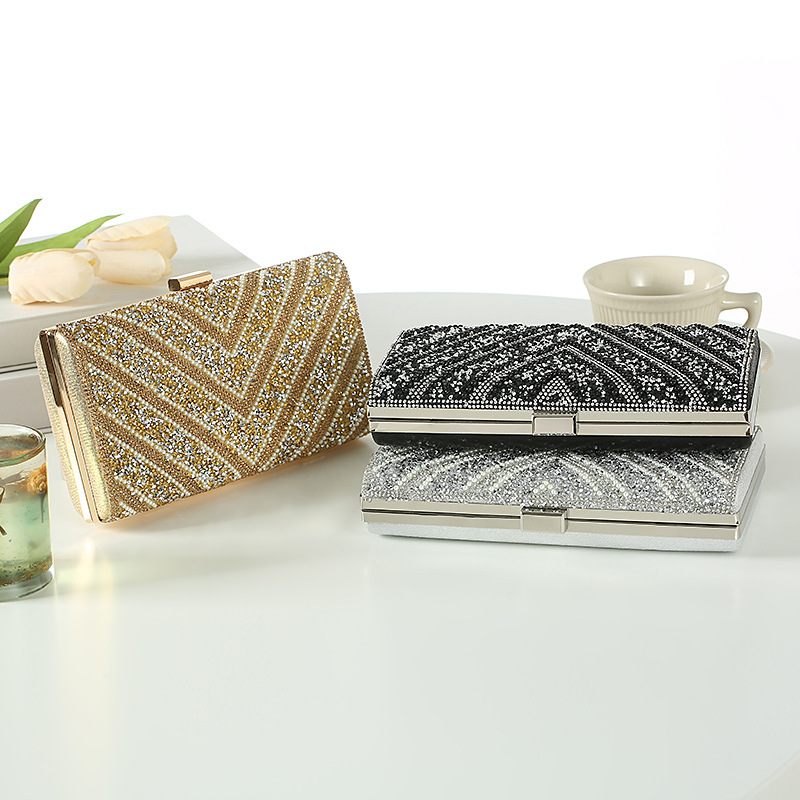 Large capacity diamond studded women's evening bag simple and fashionable rhinestone hand held evening bag_voghion.com