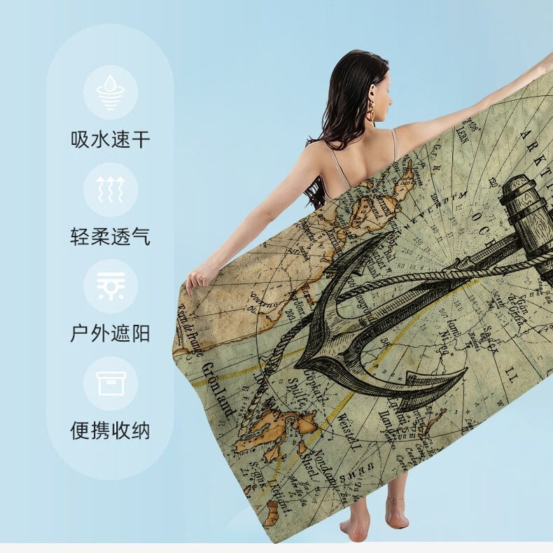Original New Double-Sided Velvet Microfiber Beach Towel Printed Beach Bath Towel Beach Swimming Quick-Drying Towel Binghua