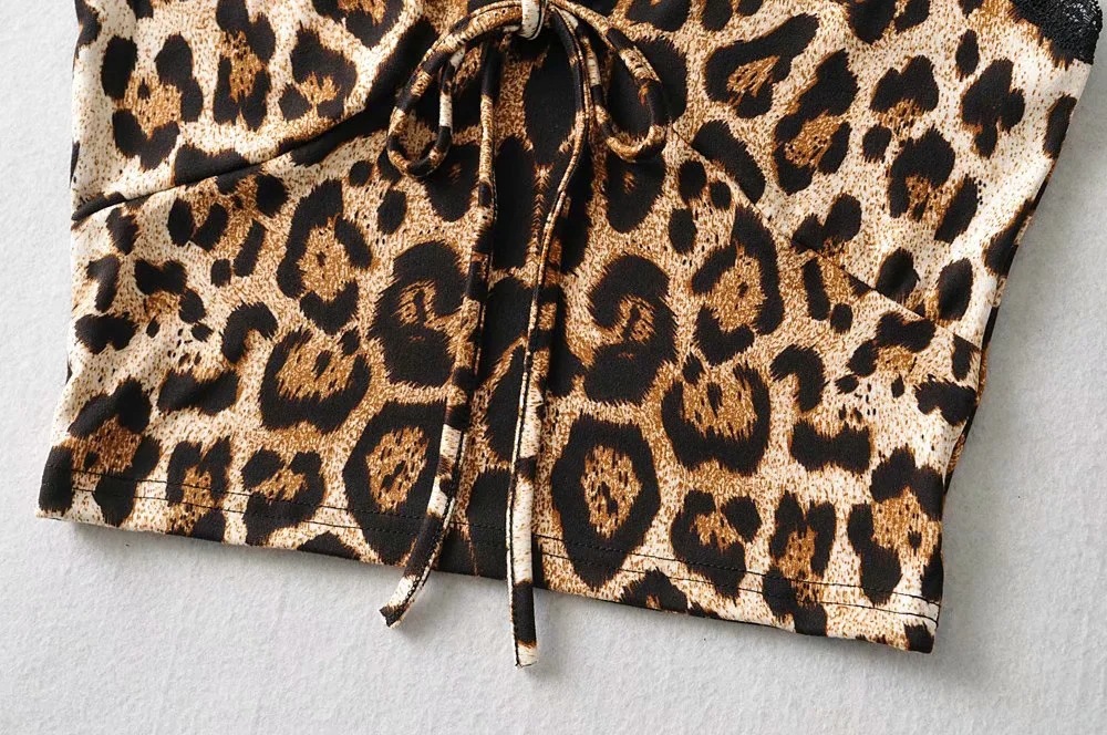 Slim V-neck Leopard Print Top  NSHS25178