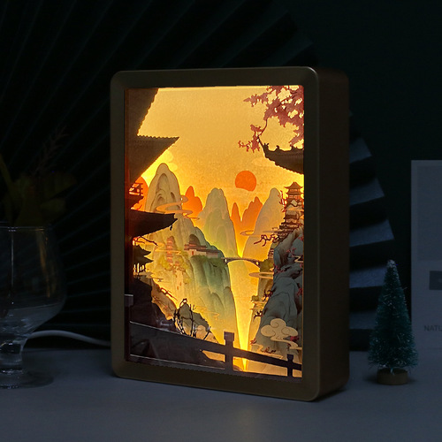National Trend Style Mini Night Light 3D Stereo Light Shadow Paper Carving Bedside Reading Lamp Creative Craft Memorial Gift Custom Desk Ornament