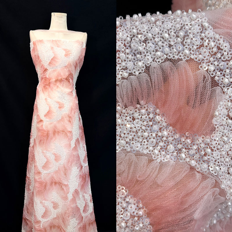 Tejido de encaje bordado europeo vestido de alta calidad cheongsam cuentas sequillas tela bordada tela de encaje image 3