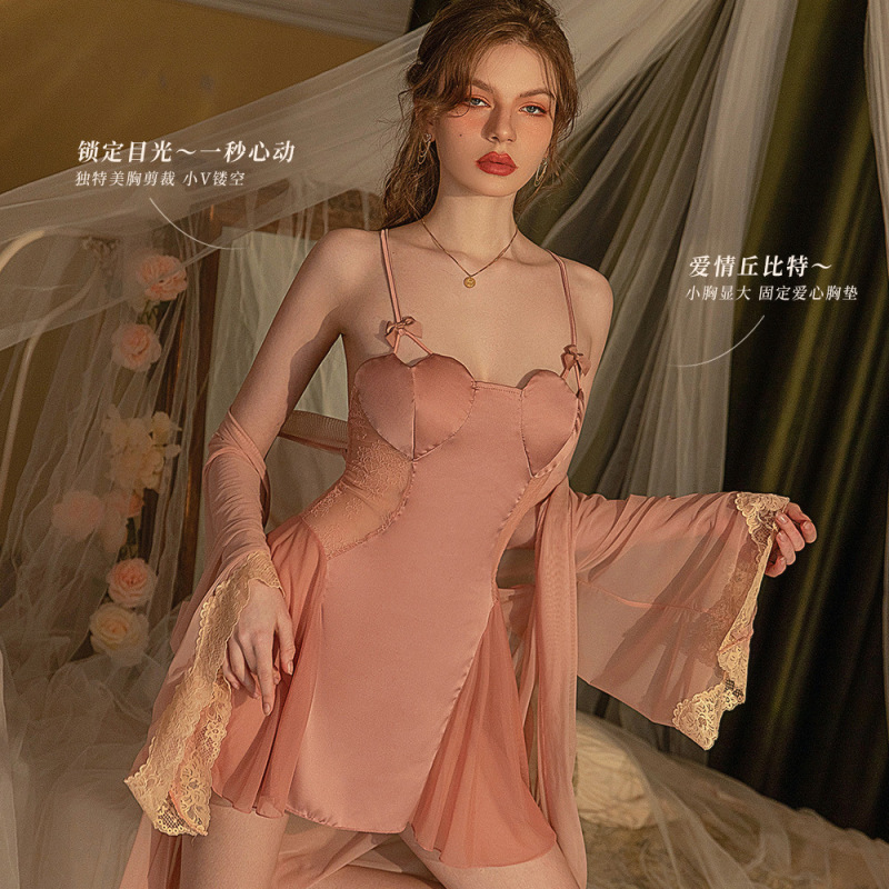 Duman High-end French Style Sling Nightgown Women's Thin Perspective Mesh Cross Beautiful Back Temptation Chest Pad Home Clothes for Hair Duman High-end French Style Sling Nightgown Women's Thin Perspective Mesh Cross Beautiful Back Temptation Chest Pad Home Clothes for Hair