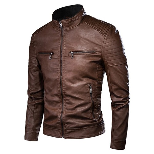 Mid-aged and young men's leather jacket, men's outerwear, autumn and winter fashion, slim fit stand-up collar, trendy leather jacket