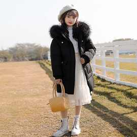 儿童羽绒服女中长款2025新款冬季加厚女中大童洋气保暖连帽外套棉