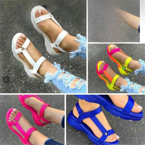 亚马逊大码ladies sandals夏季新款魔术贴外贸欧美彩色凉鞋女