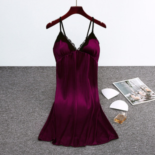 Sexy Leopard-print Nightgown Sling Passion Ice Ribbon Chest Pad dress Outfit Home Private Silk Pajamas Summer