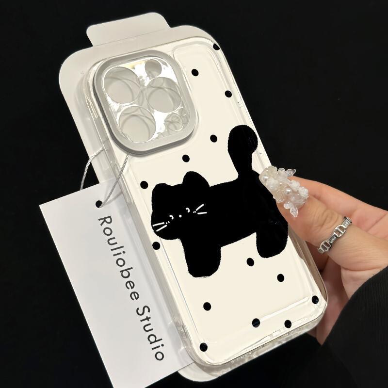 Suitable for Apple Xr Modified 14Pro High-Looking Black Cat Transparent Xr Modified 15Pro Modified Mobile Phone Case Popular Model