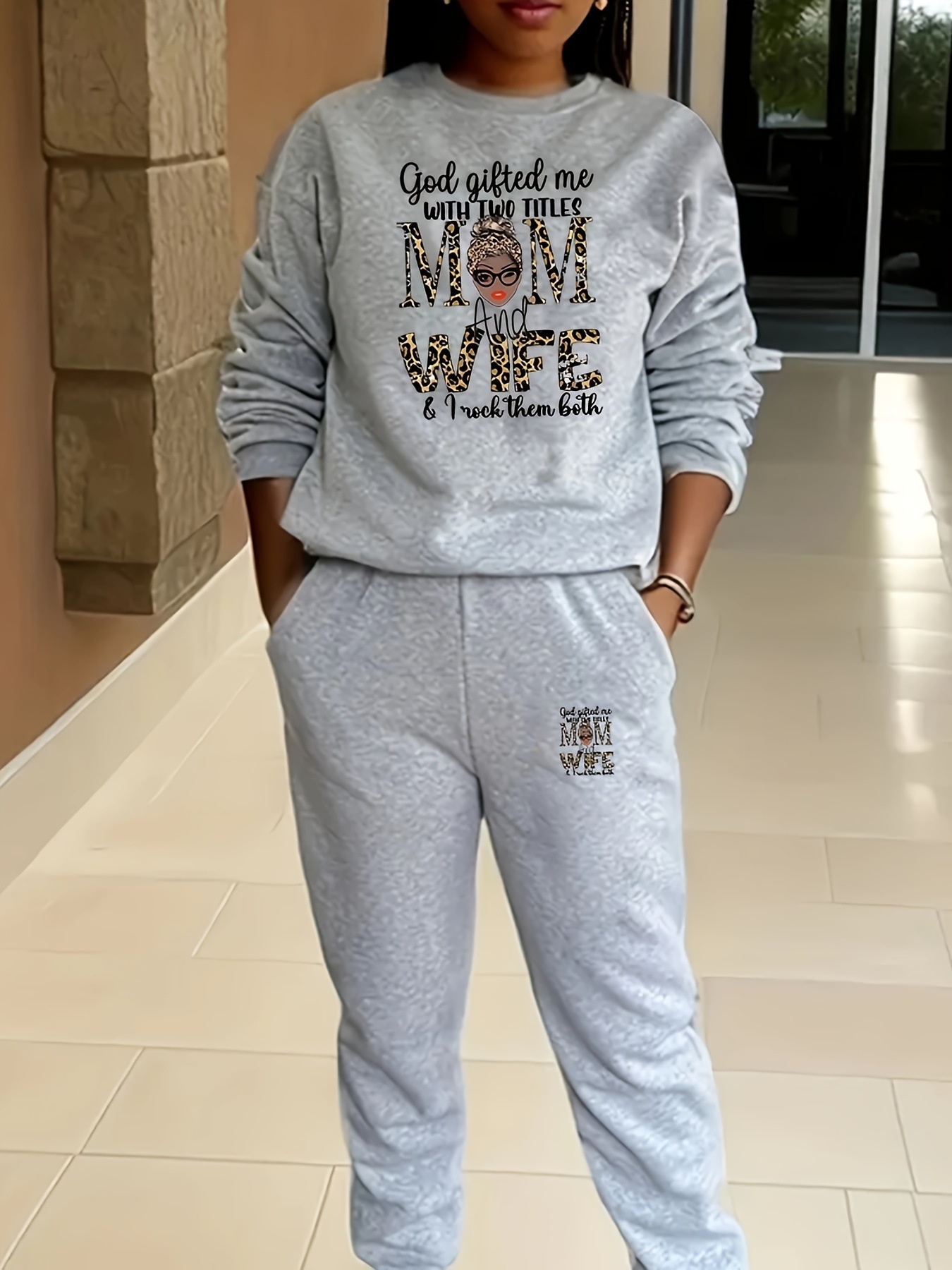Women's Printed Sweatshirt And Trousers Two Piece Set For Leisure_voghion.com