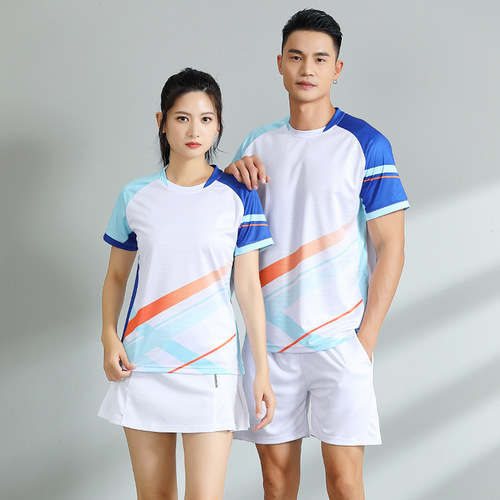  Badminton Clothes for Men and Women Couple Short Sleeve Set Volleyball Training Uniform Breathable Competition Printed Group Purchase Children