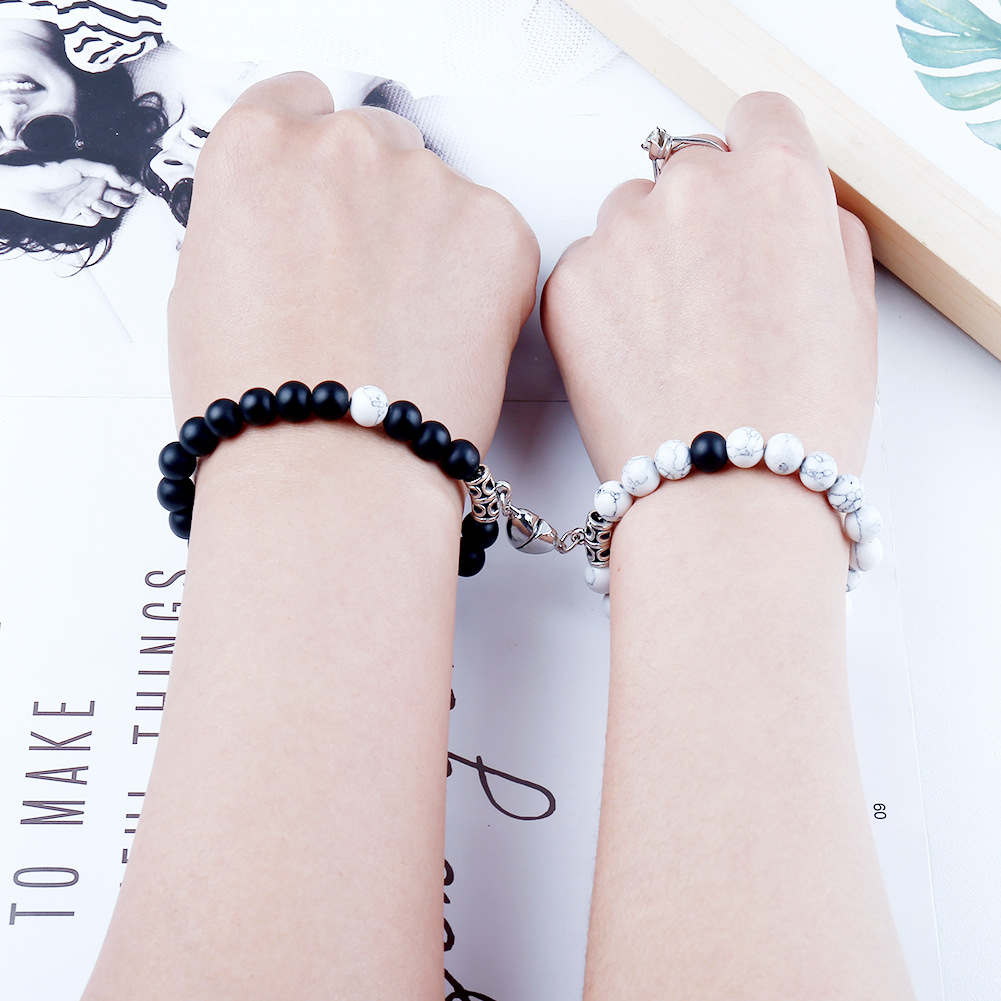 19g Weight Bracelets Classification 2 Pieces Quantity Holiday, Daily Occasion Natural Stone Alloy Magnet Material Heart Shape Pattern Unisex Gender Beaded, Knitting Design Simple Style, Classic Style Style Simple Style Classic Style Heart Shape Natural Stone Alloy Magnet Bracelets In Bulk 9