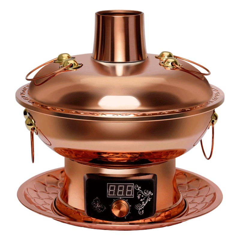 Copper Hot Pot Made of Pure Copper, Dual-Use for Electric and Charcoal, Thickened Pure Copper Old Beijing Style for Shabu-Shabu, Lamb, and Duck, with Charcoal and Electric Options for Home Use
