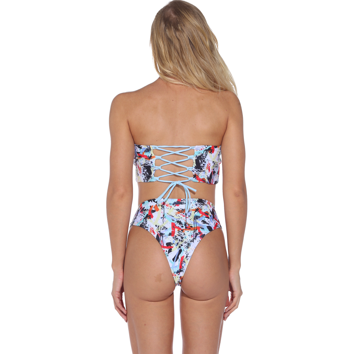 new split high waist sexy printed strappy bikini swimsuit  NSHL27989