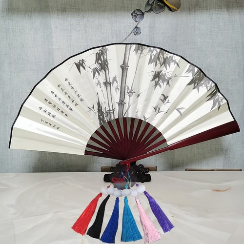 8 inch 10 inch fan women's folding fan men's Chinese style ancient fan summer daily fan silk fan hanging tassel fan pendant wholesale