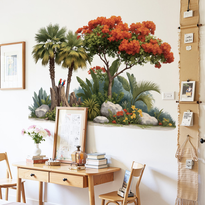 Simulated Big Tree Background Wall Sticker Coconut Tree Large Leaf Vegetation Sofa Wall Decoration Shopping Mall Glass Decoration Sticker 69199