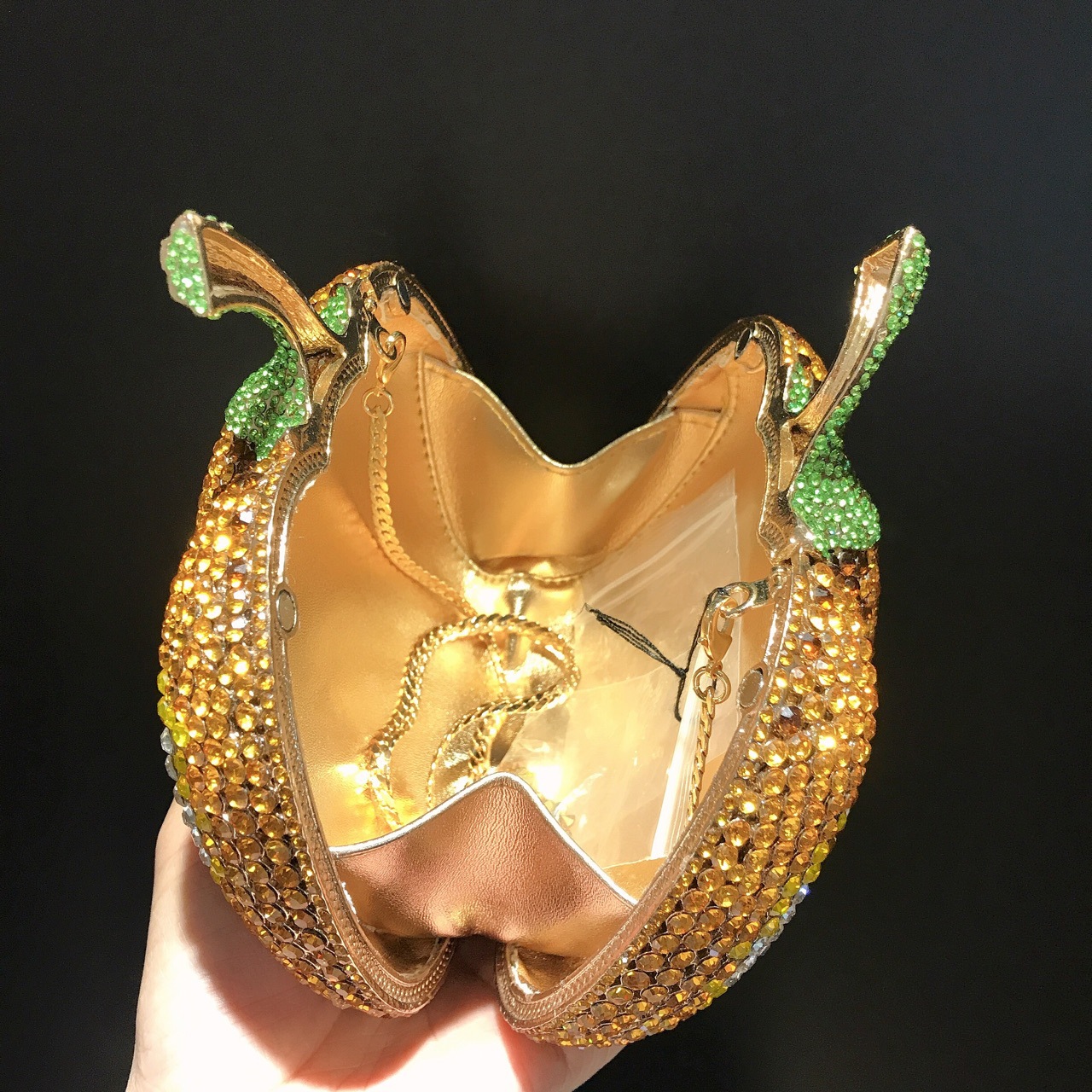 Túi clutch bí ngô đính đá rhinestone phong cách Âu Mỹ — Màu vàng chi tiết 4
