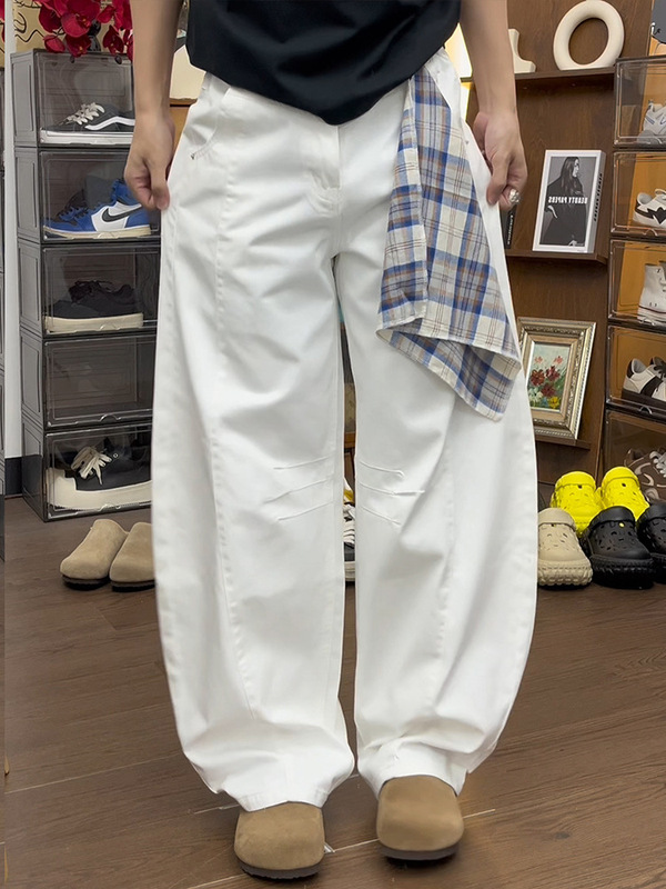 cleanfit白色美式水洗弯刀牛仔休闲裤男宽松baggy版型垂感镰刀裤|undefined