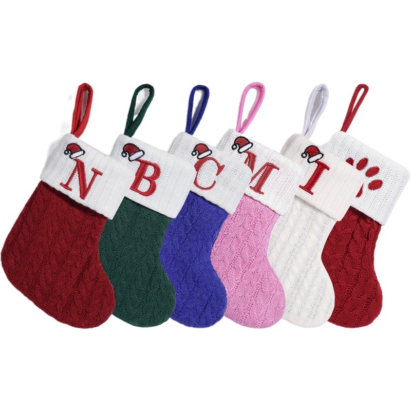 Navidad transfronteriza decoración de punto multicolor calcetines de Navidad letras creativas bordado calcetines ventana colgante de árbol de Navidad
