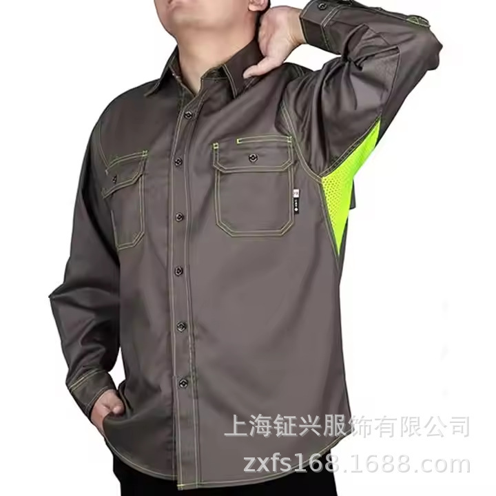 Customized Three-Quarter Sleeve Shirt for Men Fr Hollow Mesh Breathable Shirt with Back and Underarm Ventilation Flame Retardant Cat2 Uniform Manufacturer