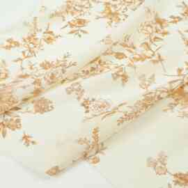 柔软微透垂坠 暖橘古典花朵印花亚麻面料衬衫旗袍汉服裙春夏布料