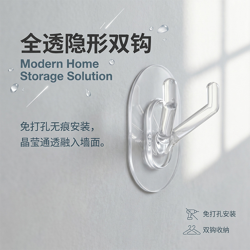 No-Drill Transparent Invisible Hook, Strong Adhesive, Traceless Wall-Mounted Sticky Hook, Bathroom Kitchen Storage Hook Wholesale No-Drill Transparent Invisible Hook, Strong Adhesive, Traceless Wall-Mounted Sticky Hook, Bathroom Kitchen Storage Hook Wholesale