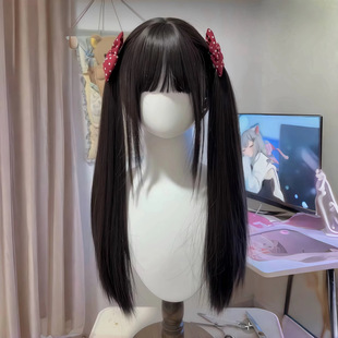 Women's Wig Lolita Long Straight Hair Natural Straight Bangs Cold Heart with Little Rose Double PONYWEI JK Full Head Cover
